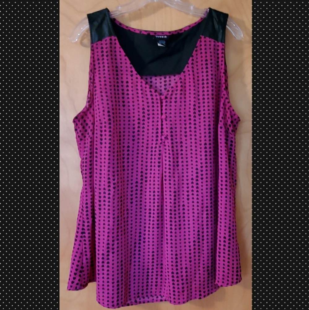 Torrid heart blouse w faux leather detail